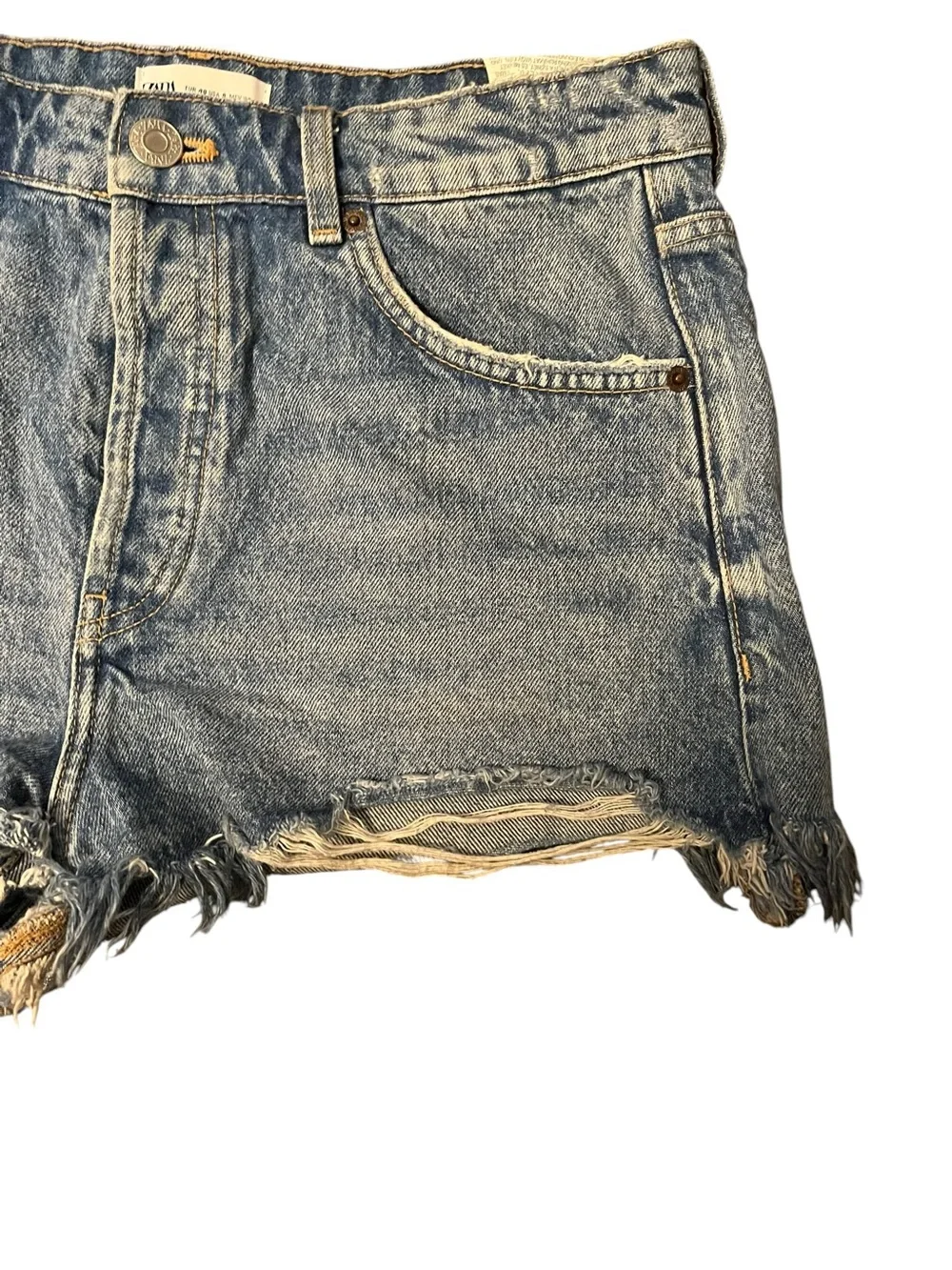 High-Rise Distressed Denim Shorts - Blue